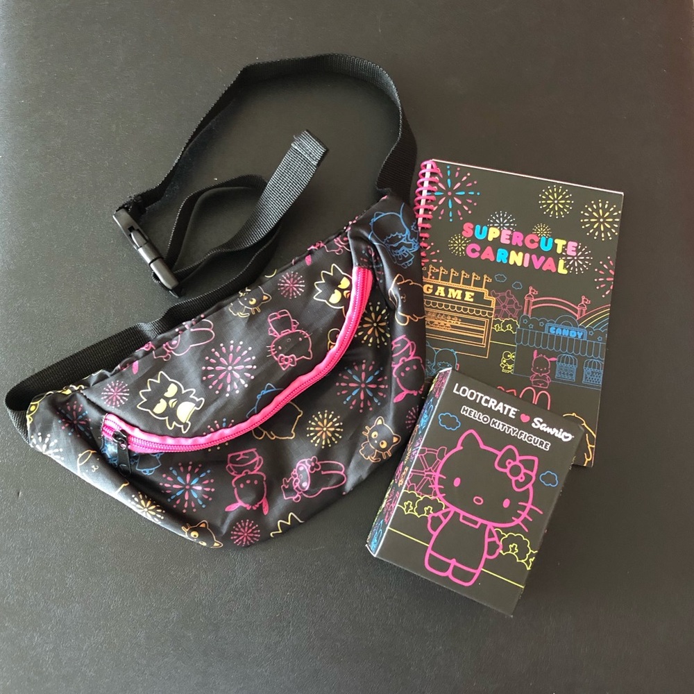 Bundle of Hello Kitty Fanny Pack, Mini Notebook & HK Vinyl Figure